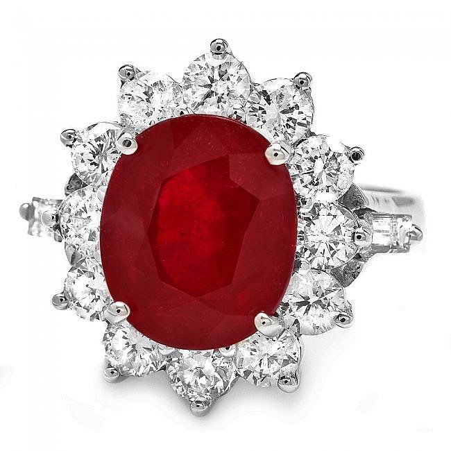 Estate Stunning 14kt White Gold, Ruby and Diamond Cocktail Ring