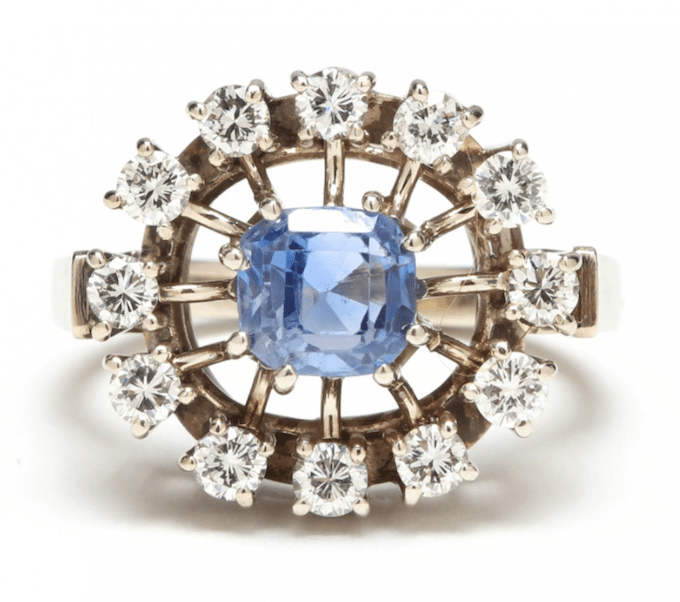 Vintage 14k White Gold Sapphire and Diamond Retro Sputnik Ring
