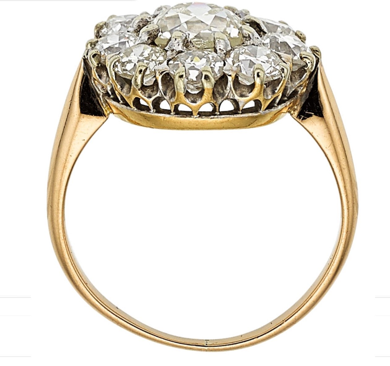 Antique 14kt Yellow Gold and Platinum Old European Cut Diamond Halo Ring