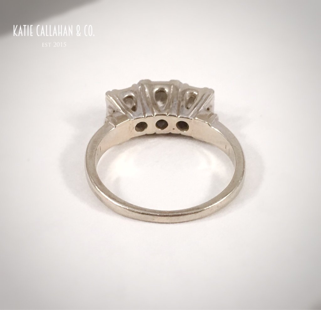 Art Deco 14kt White Gold Three Stone Diamond Engagement Ring