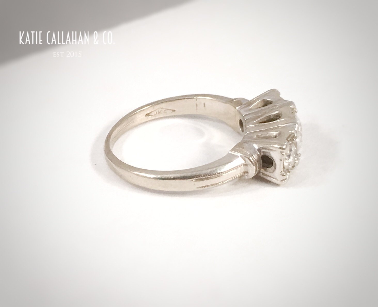Art Deco 14kt White Gold Three Stone Diamond Engagement Ring