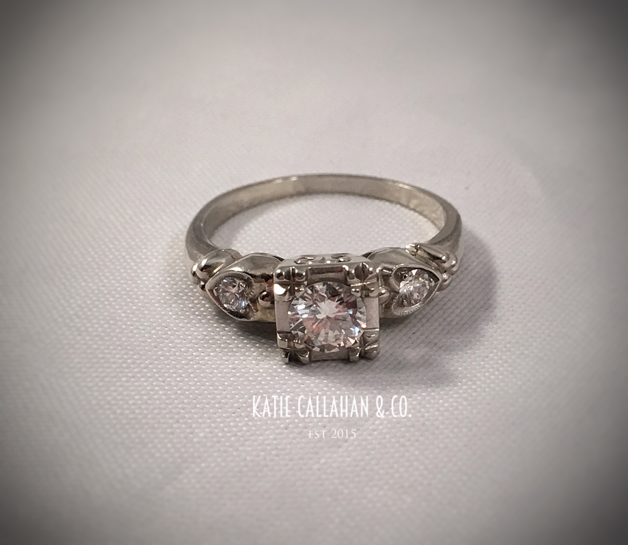 Retro Modern 18kt White Gold Diamond (.41cts) Engagement Ring (Vintage)