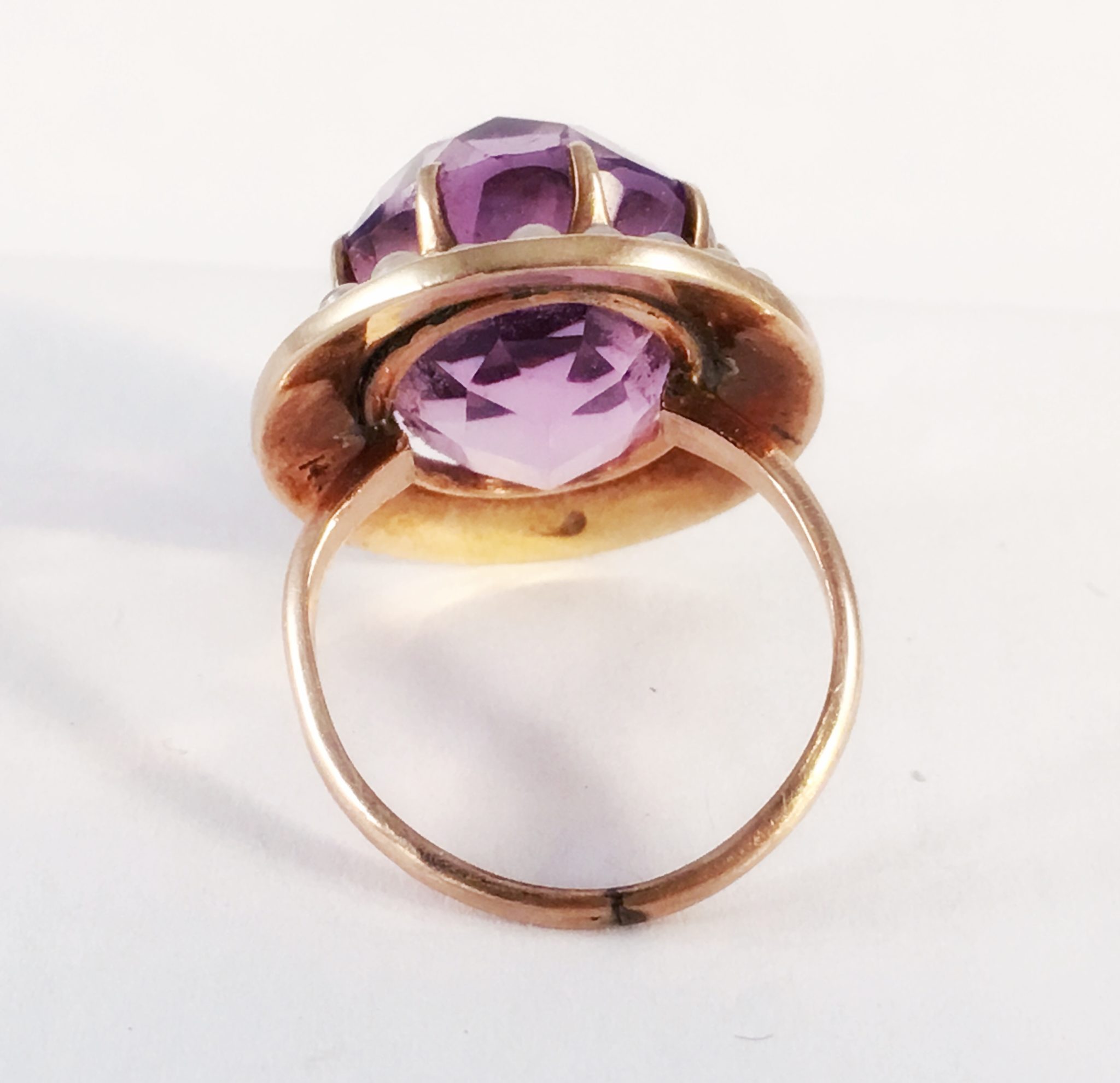 Amethyst and Seed Pearl Retro 14kt Yellow Gold Ring (Vintage)