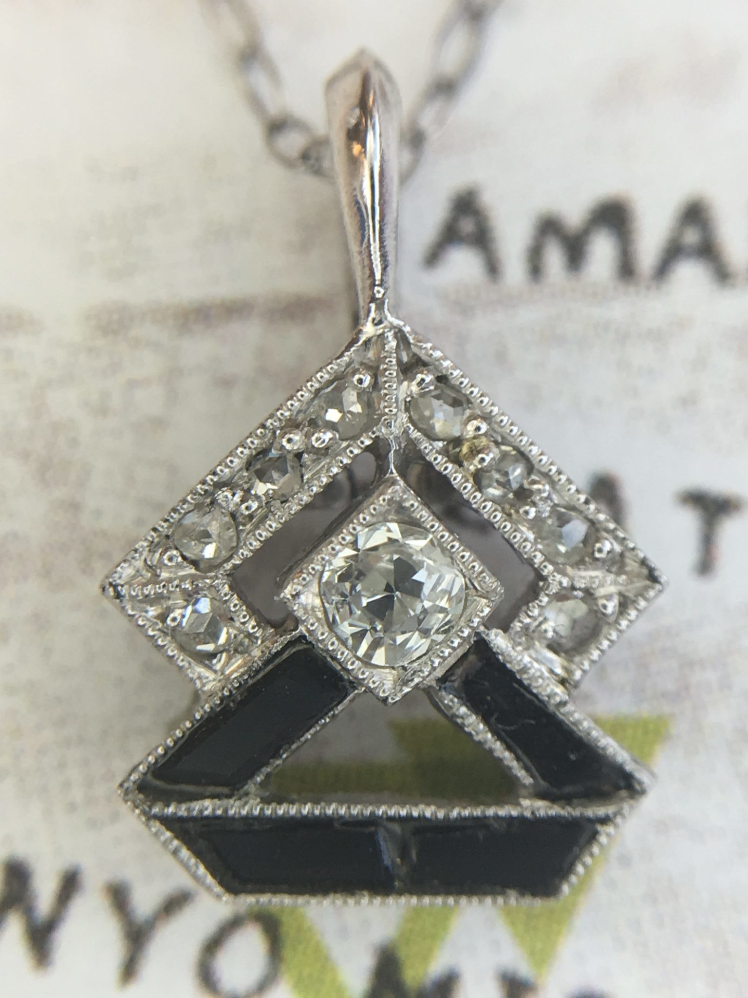 Art Deco Platinum Diamond and Onyx Pendant (former Stick Pin - Antique)