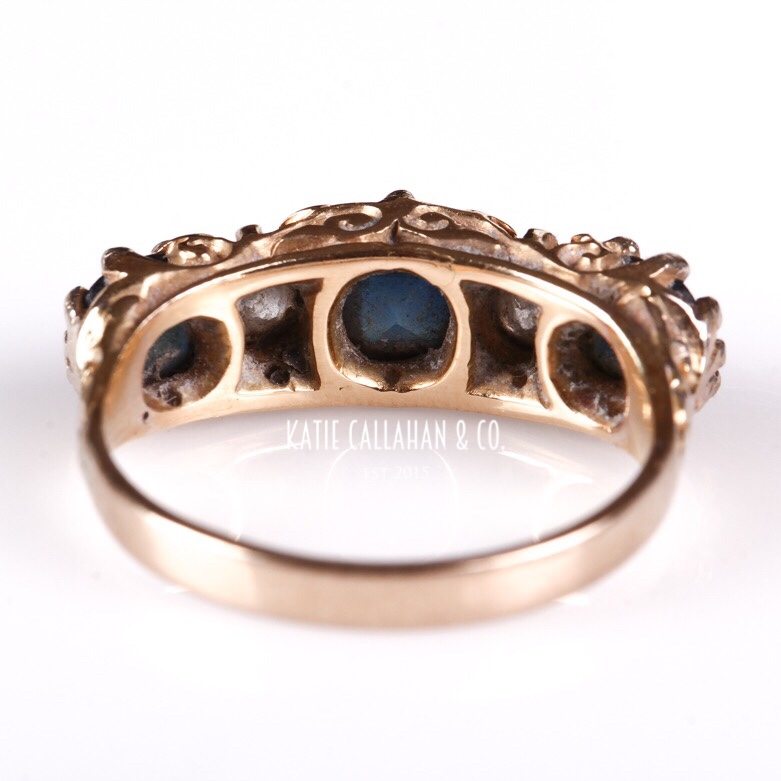 Edwardian 14kt Yellow Gold Mine Cut (.36ctw) and Sapphire (1.37ctw) Ring