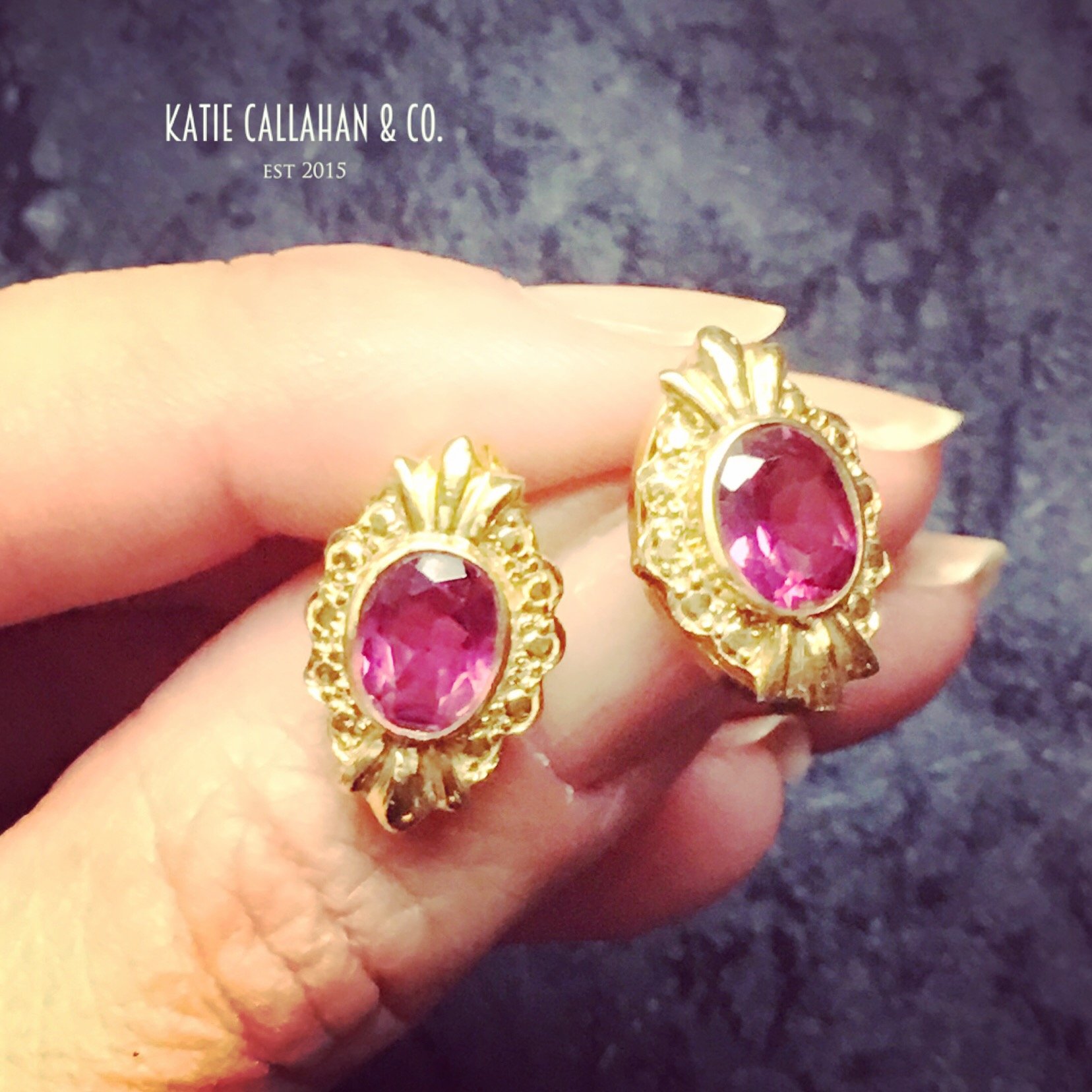 Handmade Etruscan-Style Yellow Gold Pink Tourmaline Earrings