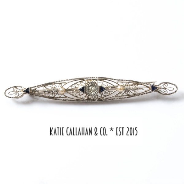 Edwardian 9kt White Gold Diamond Pearl and Sapphire Filigree Pendant (Antique)