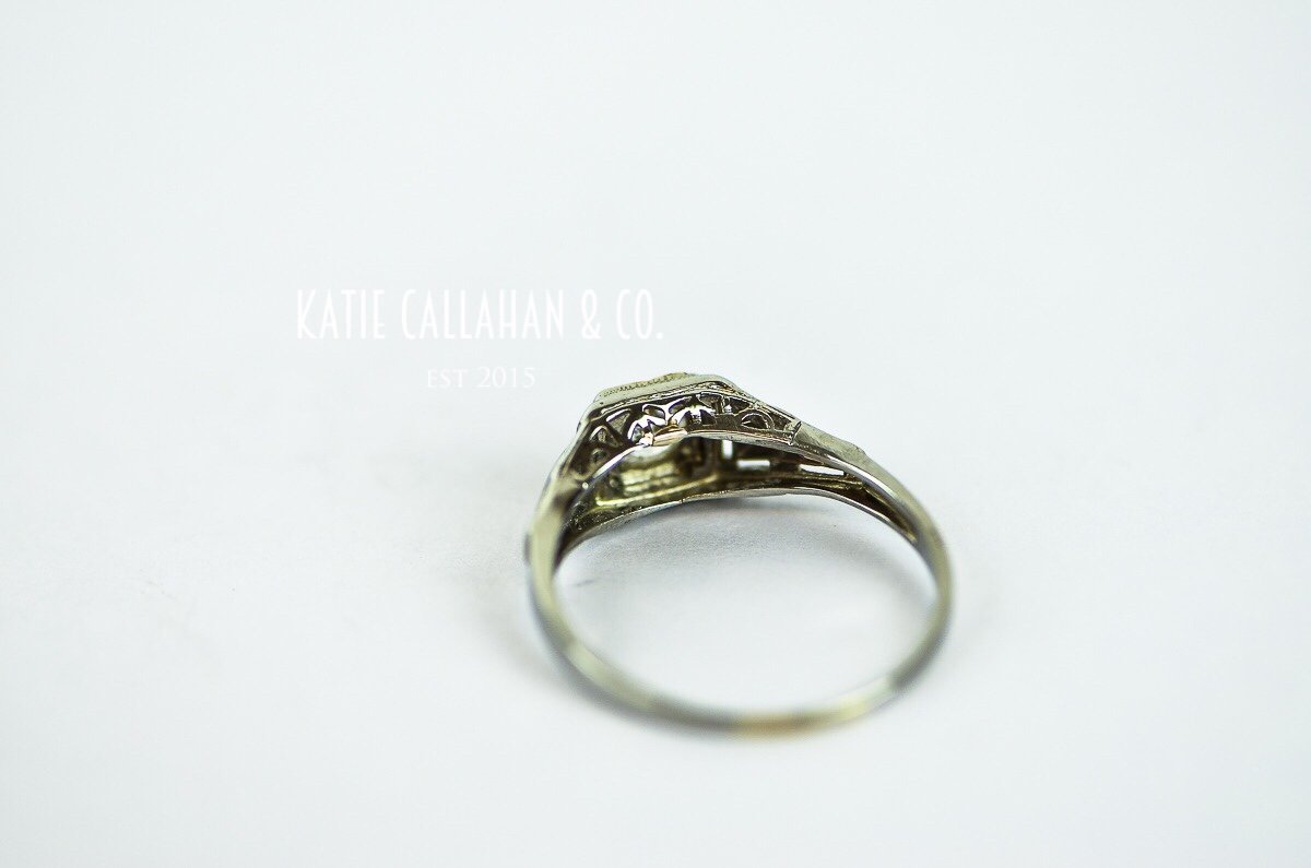 Edwardian 18K White Gold and Old European Cut Diamond Engagement Ring