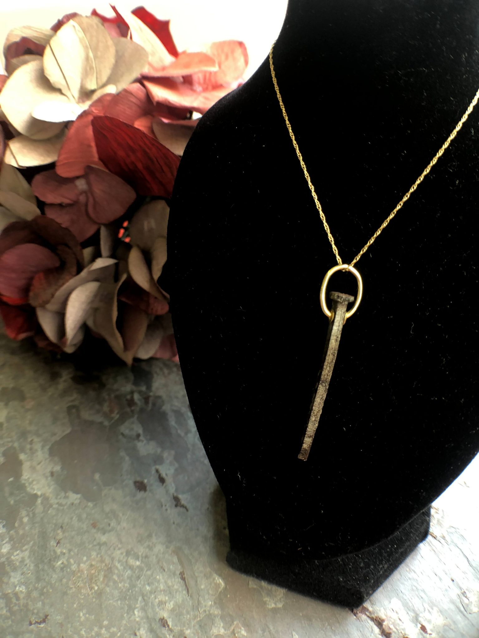 Hand Forged 18kt Yellow Gold Nail Pendant From The Historic Thompson House