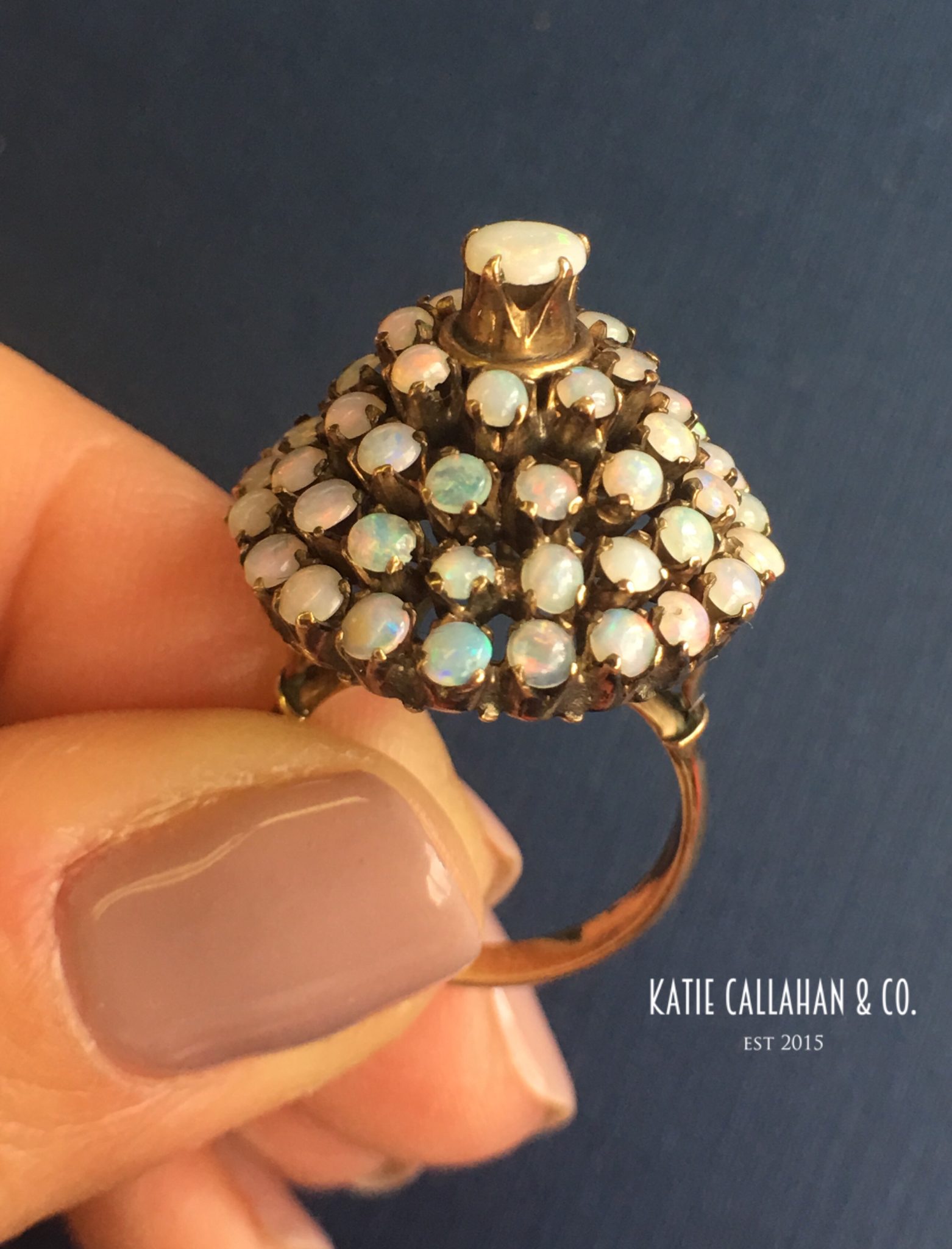 Retro Opal and 14kt Yellow Gold Pyramid Ring (Vintage)