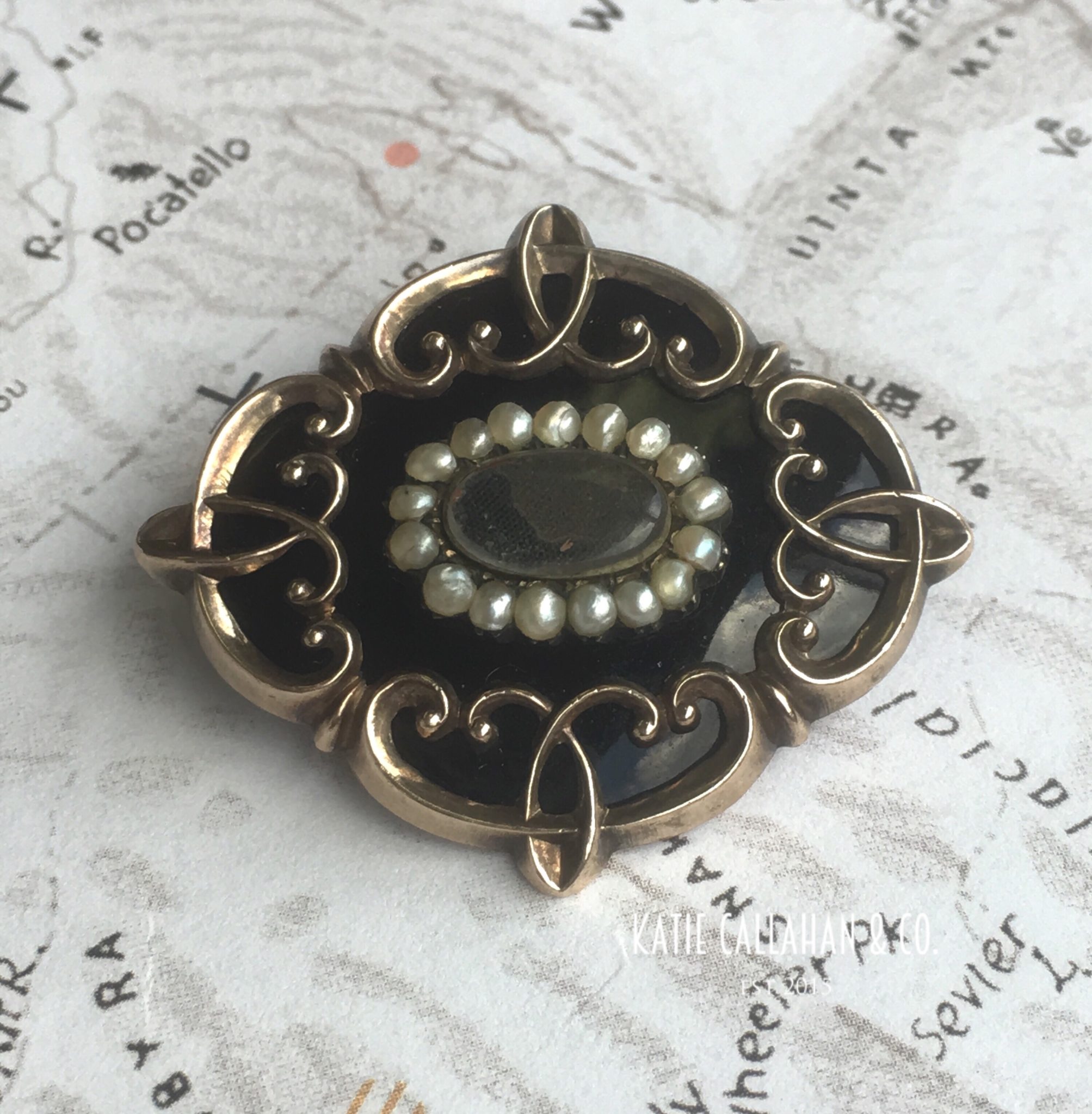 Victorian 14kt Yellow Gold Seed Pearl and Onyx Mourning Brooch/Pendant (Antique)
