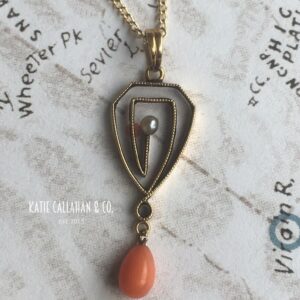 Art Nouveau Coral and Seed Pearl 10kt Yellow Gold Pendant (Antique)