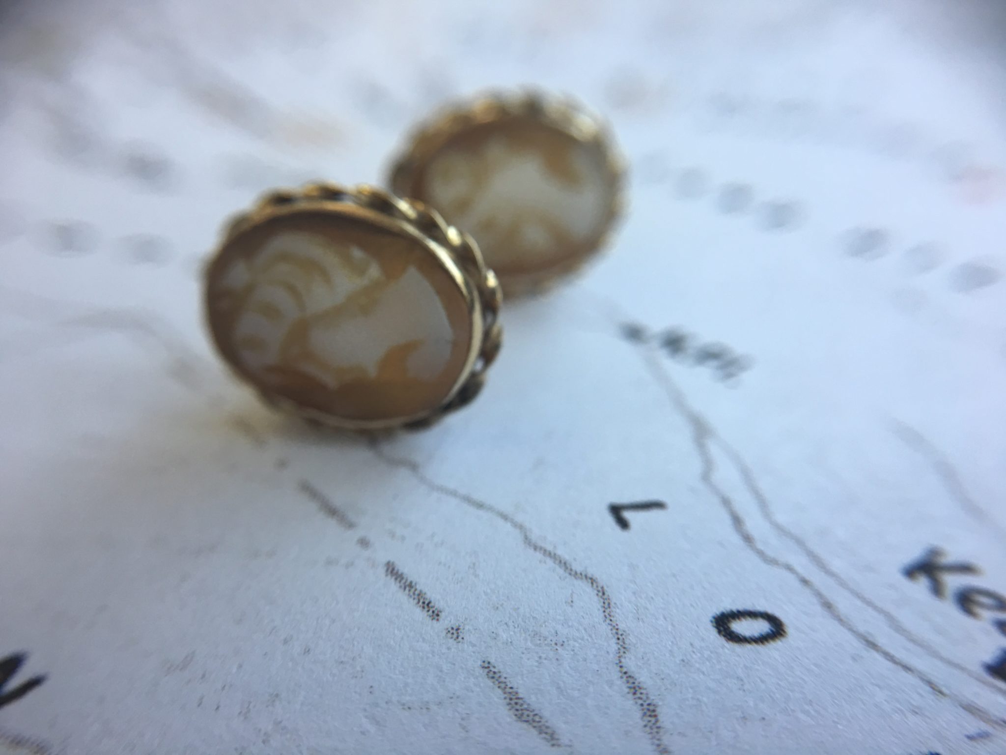 Retro 14kt Yellow Gold Shell Cameo Earrings (Vintage)