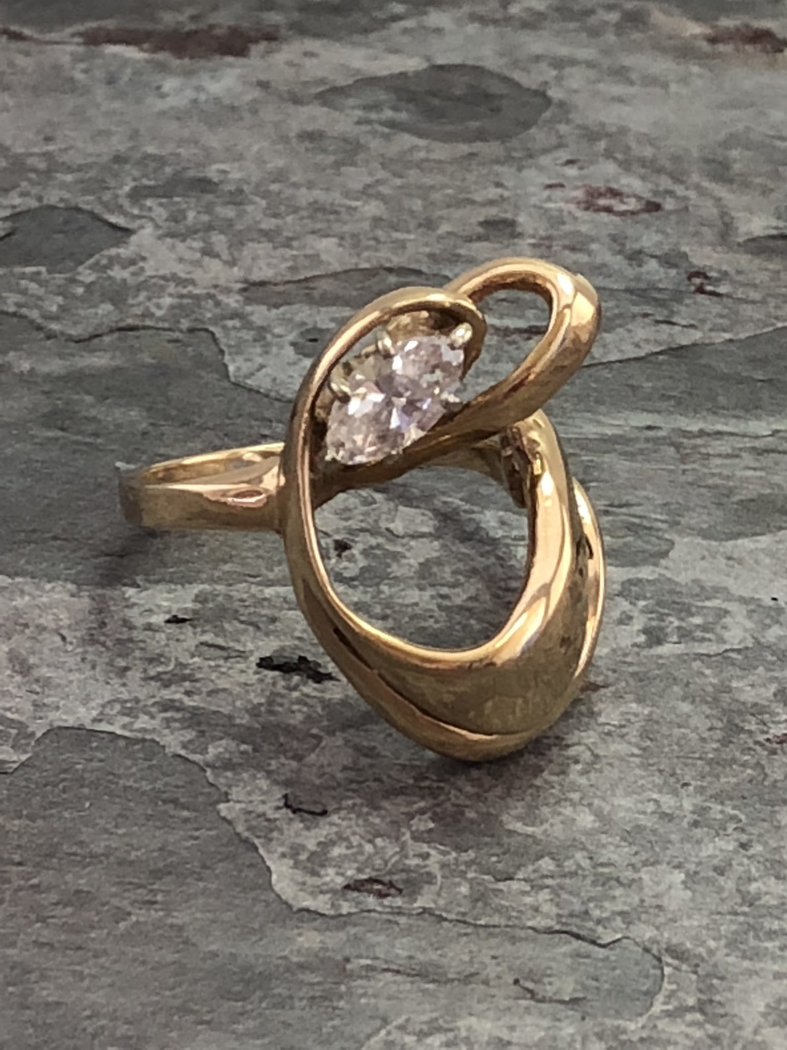 Retro 14kt Yellow Gold Marquise Diamond Freeform Ring (Vintage)