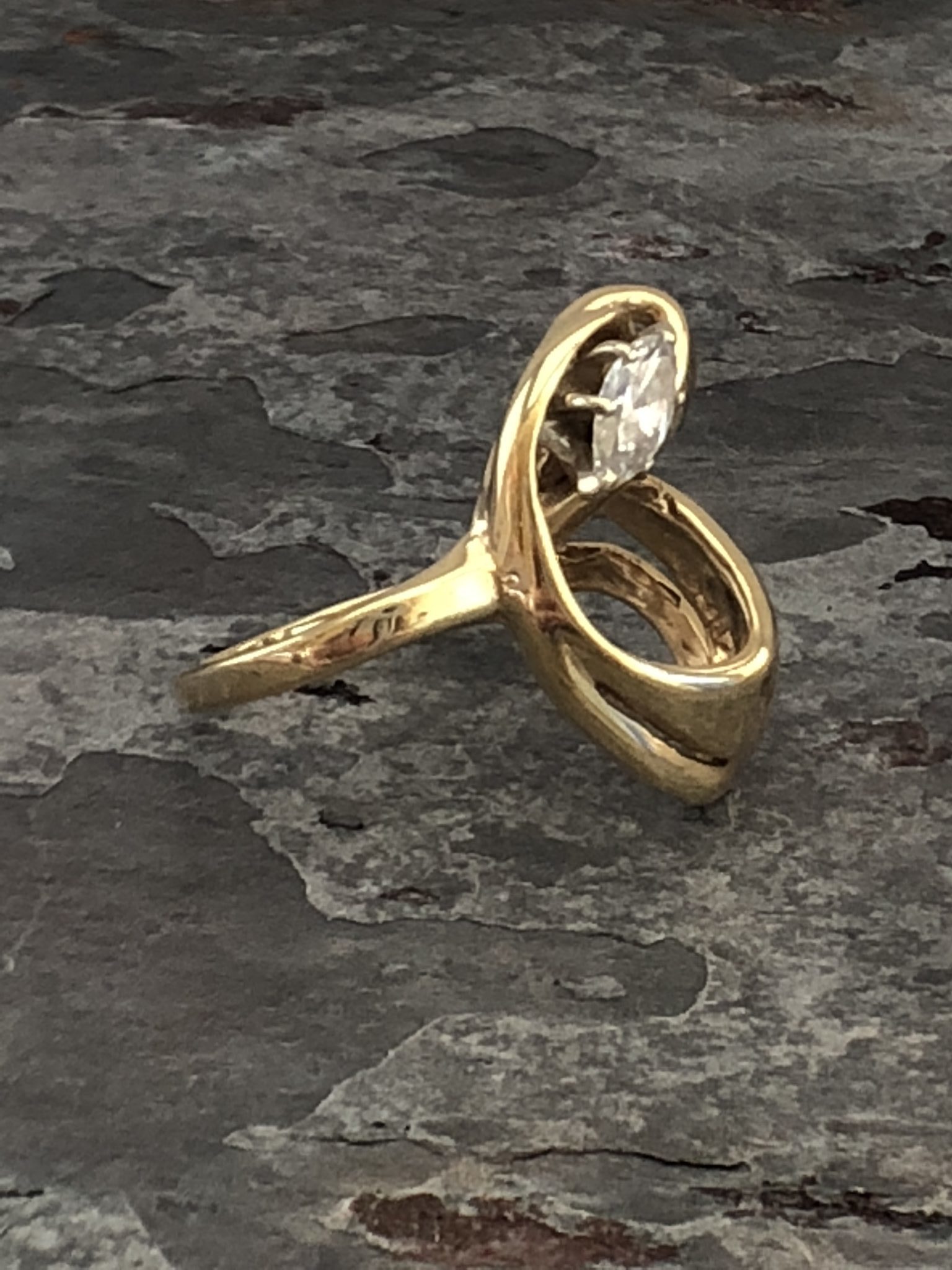 Retro 14kt Yellow Gold Marquise Diamond Freeform Ring (Vintage)