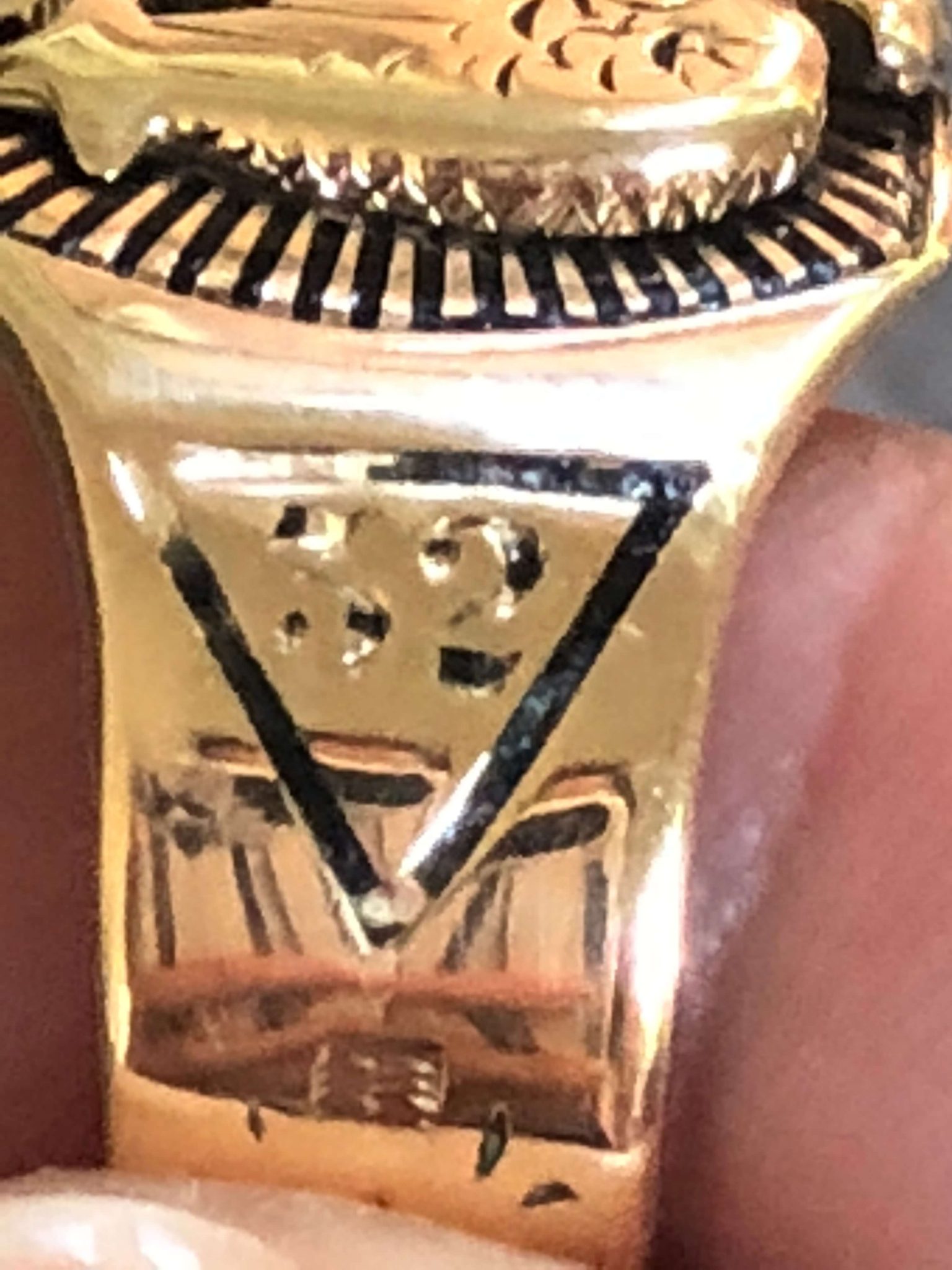 Antique 14kt Yellow Gold Diamond Double Eagle Masonic Ring