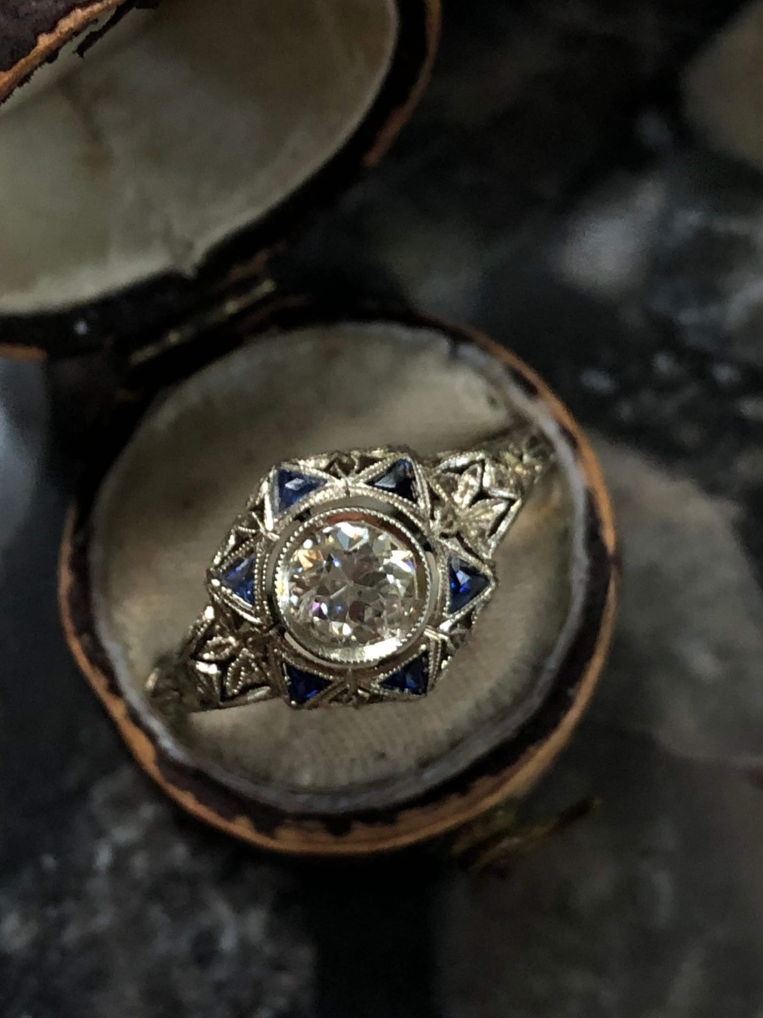 Retro Edwardian Diamond and Sapphire Engagement Ring (Vintage)