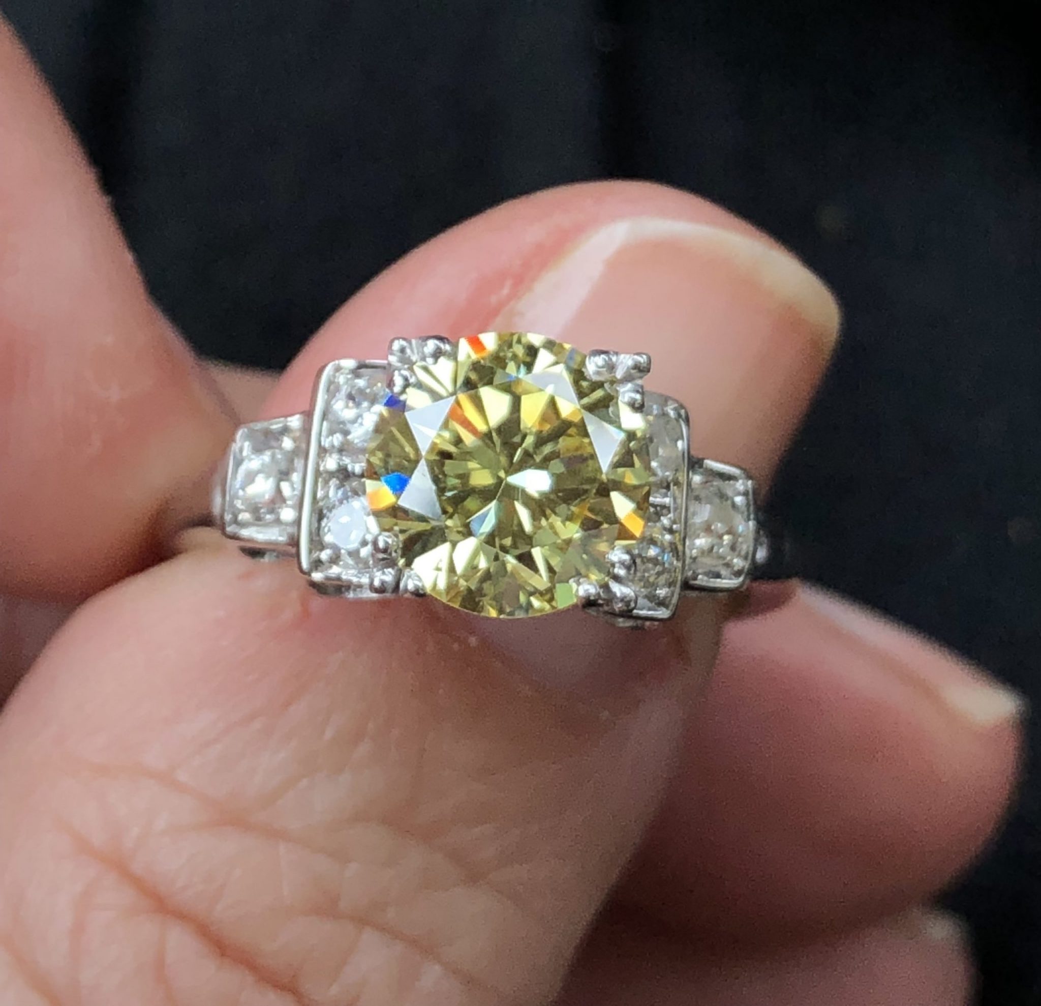 Round Brilliant Cut Vintage Fancy Yellow Diamond Ring GIA (1.94cts)