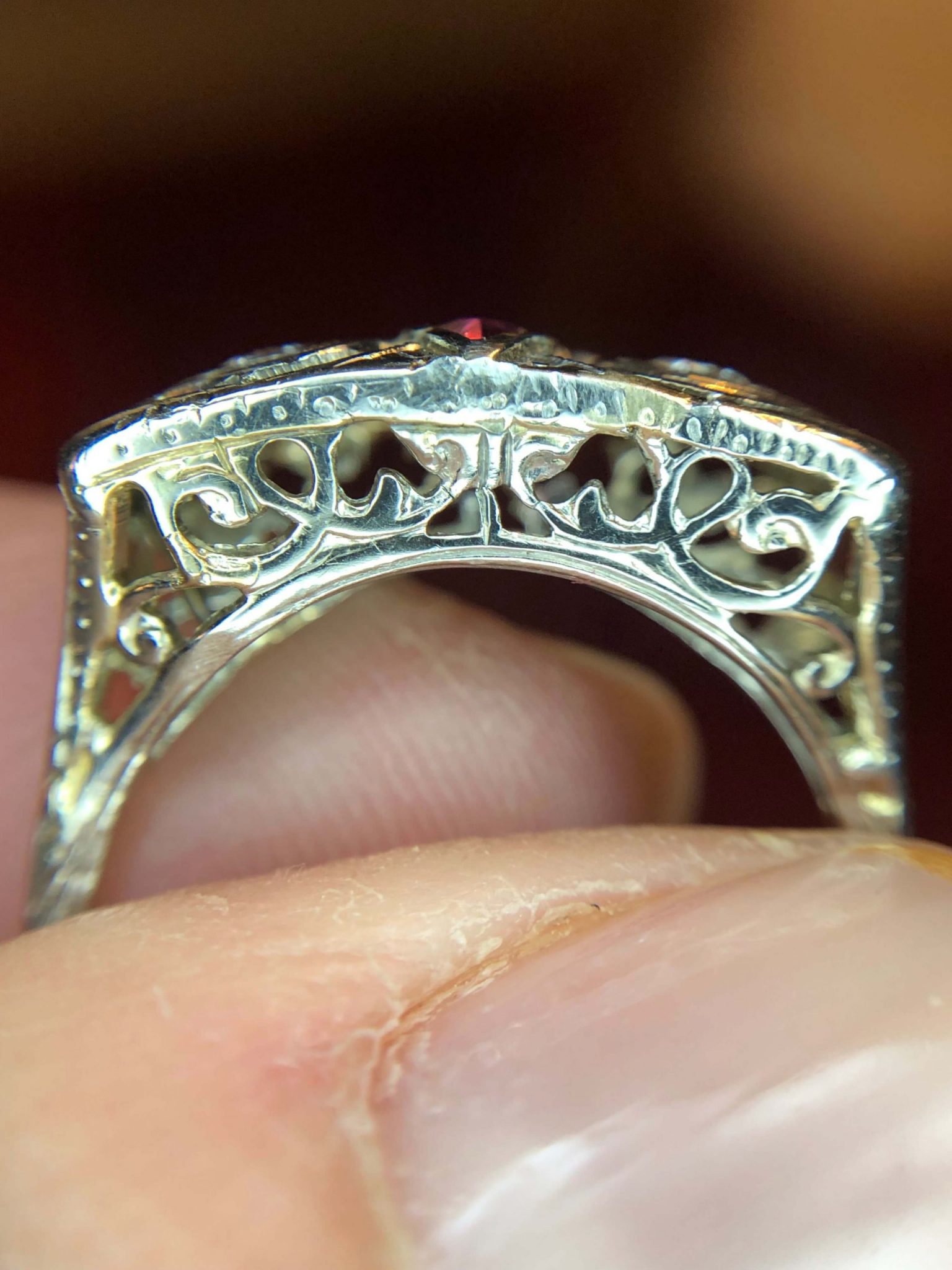 Edwardian 14kt White Gold Ruby and Diamond "Owl" Ring (Vintage)