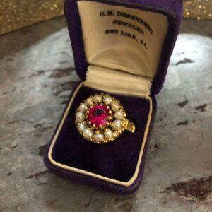 Retro Ruby and Freshwater Pearl Halo Ring (Vintage)