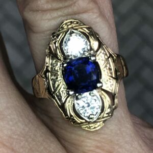 Victorian Reproduction Sapphire and Diamond Ring