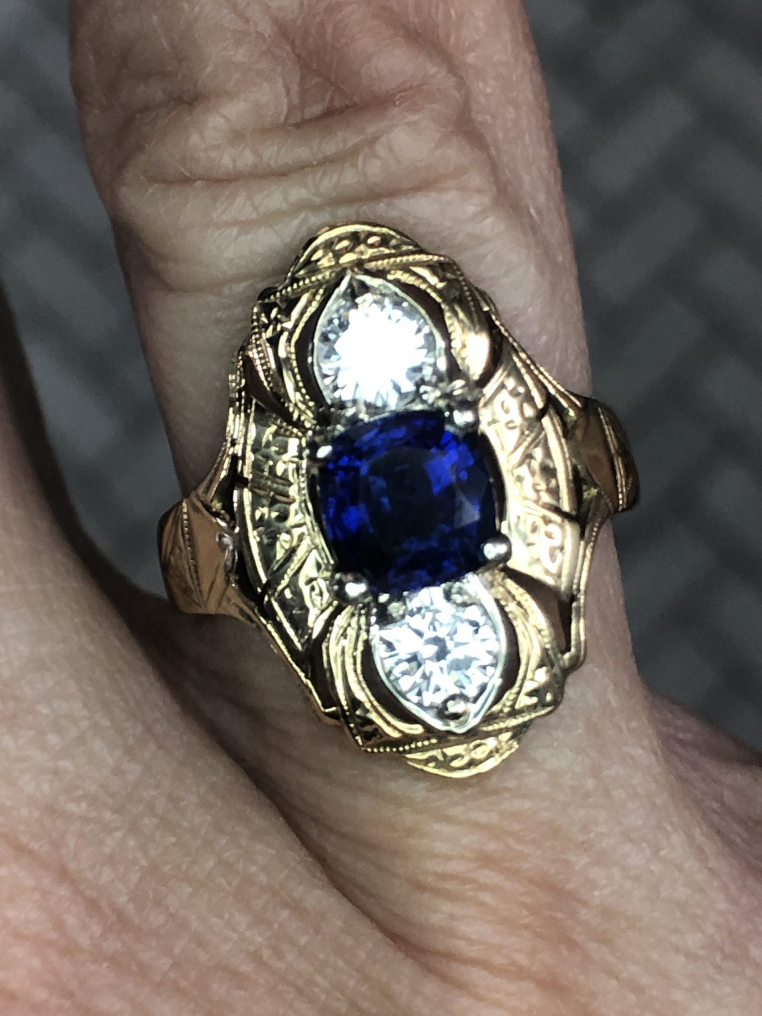 Victorian Reproduction Sapphire and Diamond Ring