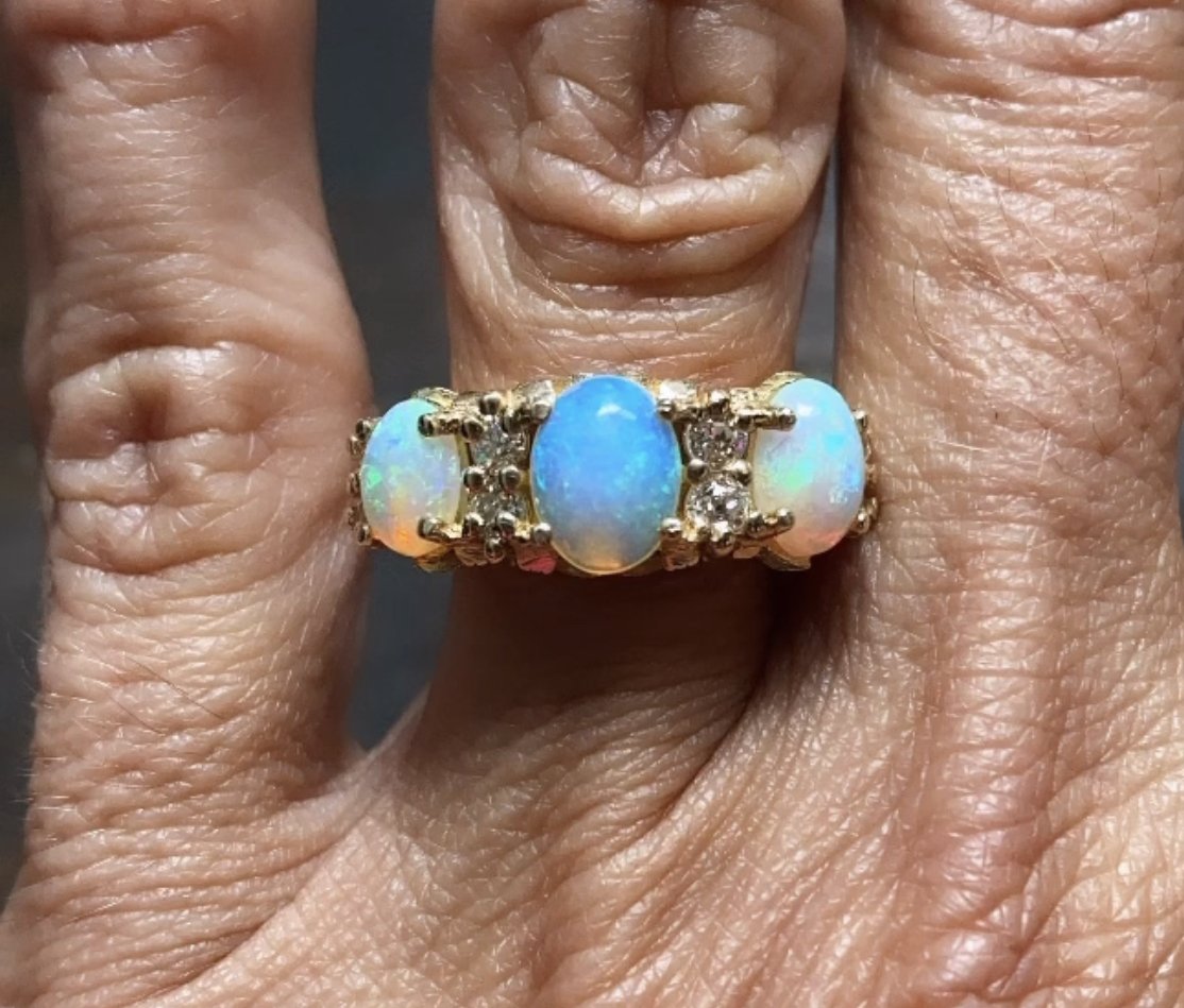 Opal and Diamond Three Stone Ring