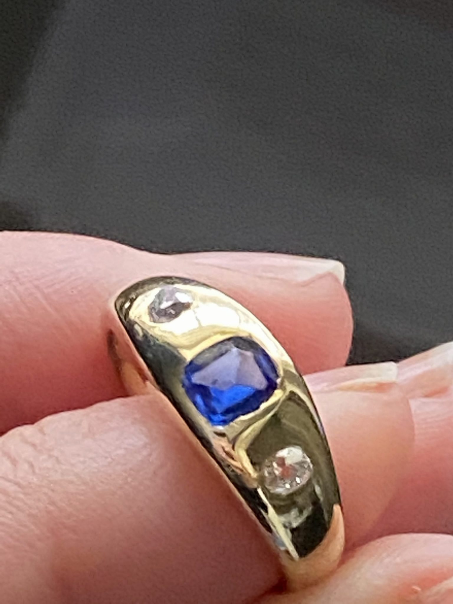 Victorian Blue Garnet and Diamond Gypsy Set Ring