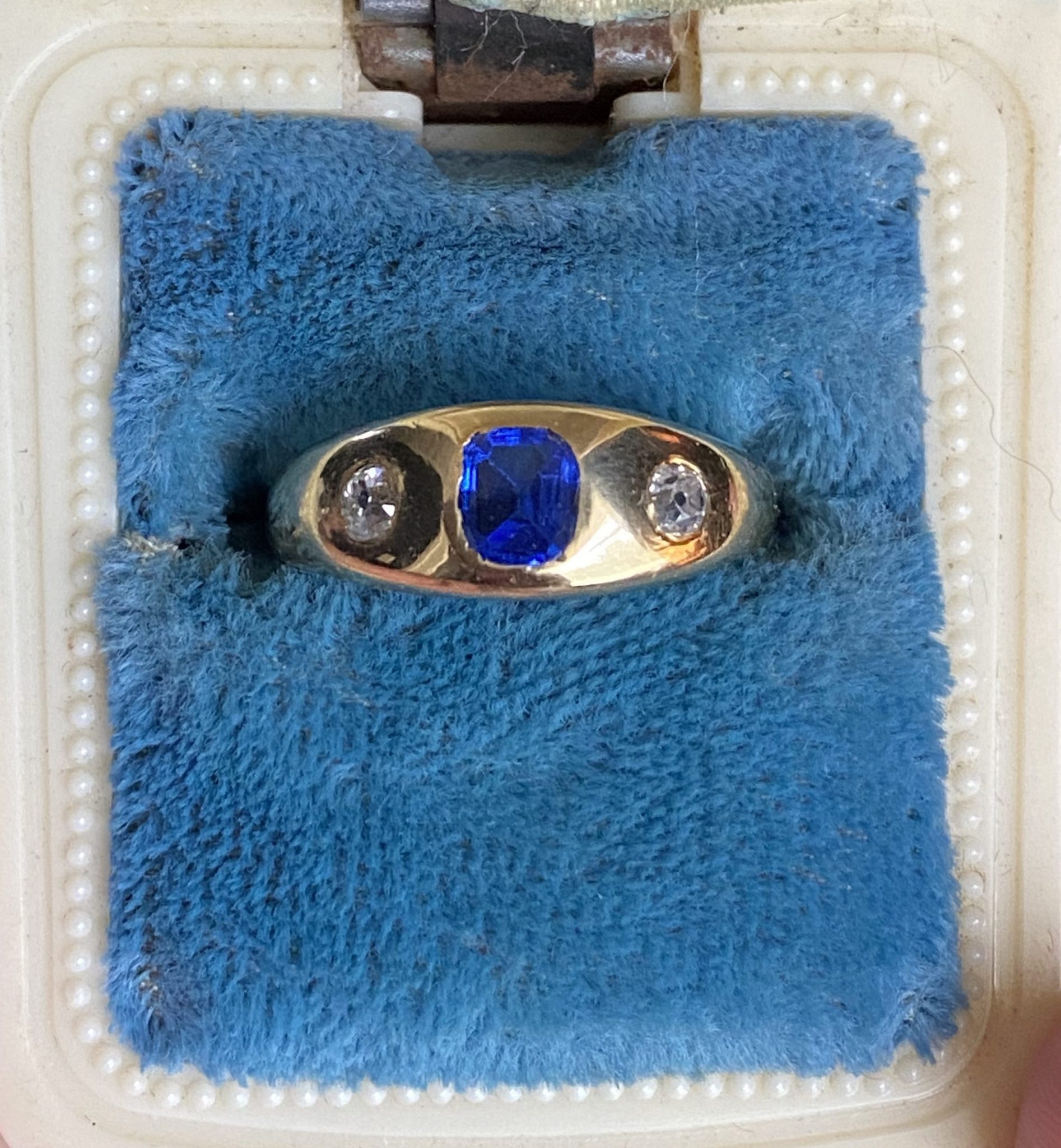 Victorian Blue Garnet and Diamond Gypsy Set Ring