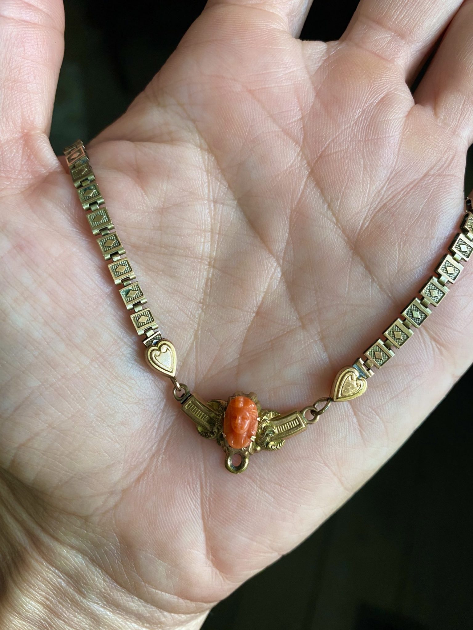 Antique Book Link Choker with Coral Figural Clasp