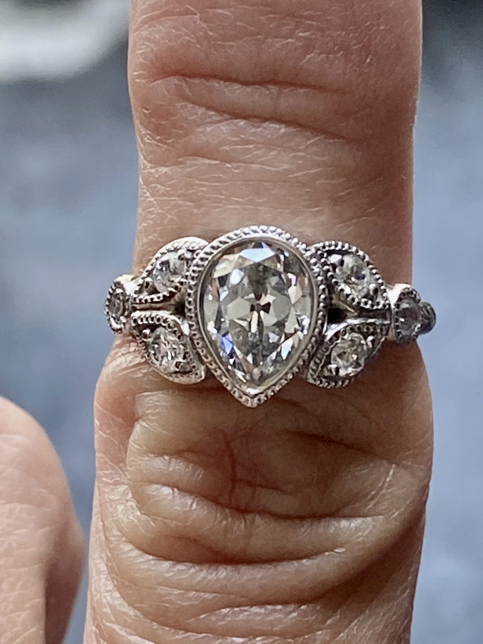 Antique Pear Shaped Diamond Engagement Ring