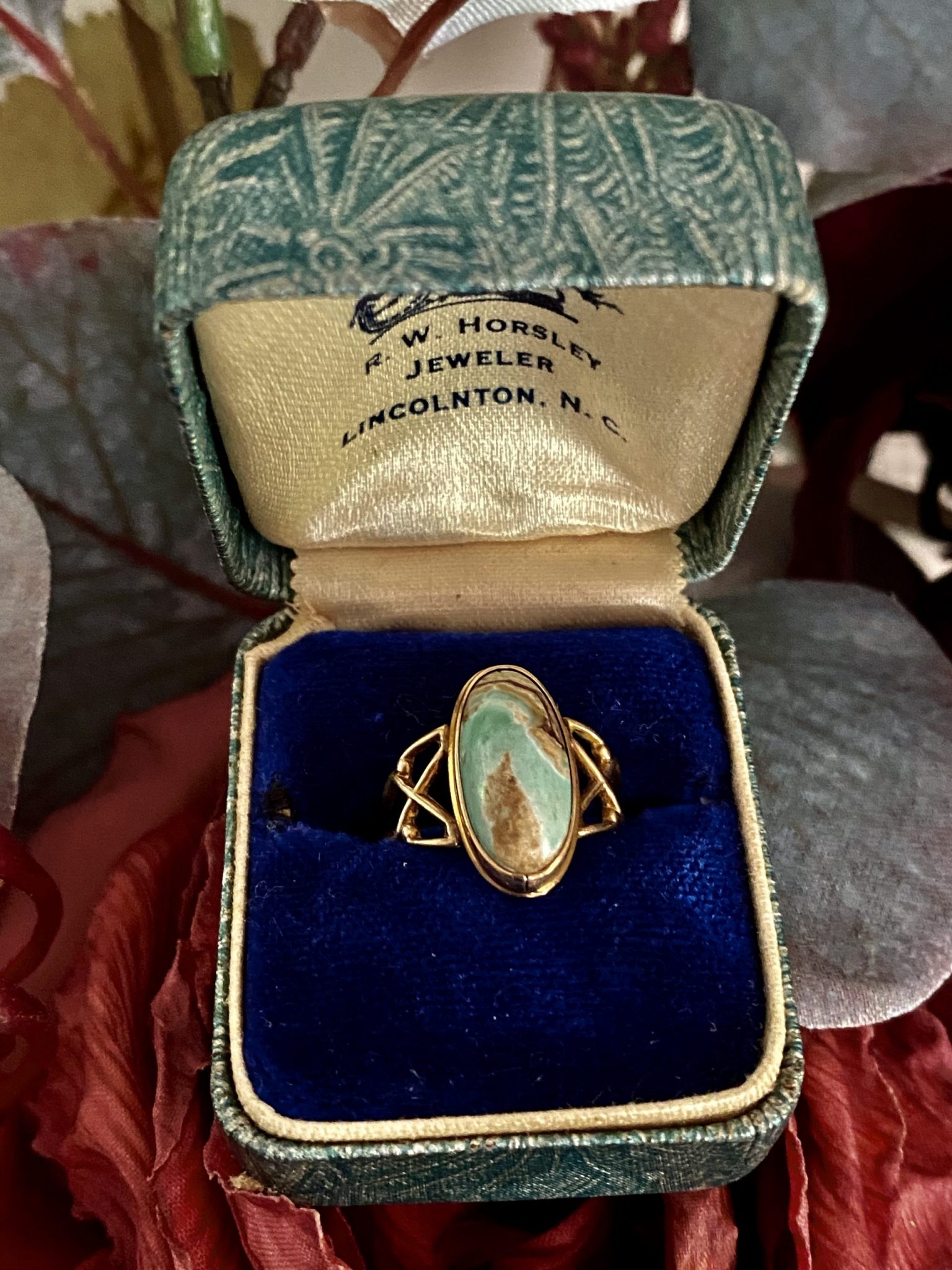 Yellow Gold Art Nouveau Turquoise Ring