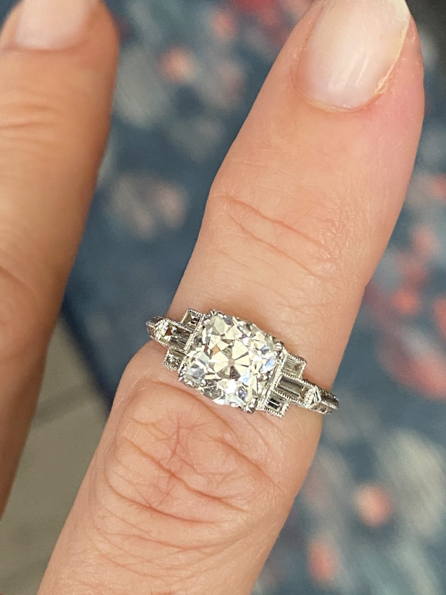 Art Deco 2.01ct Old Mine Cut Diamond Engagement Ring