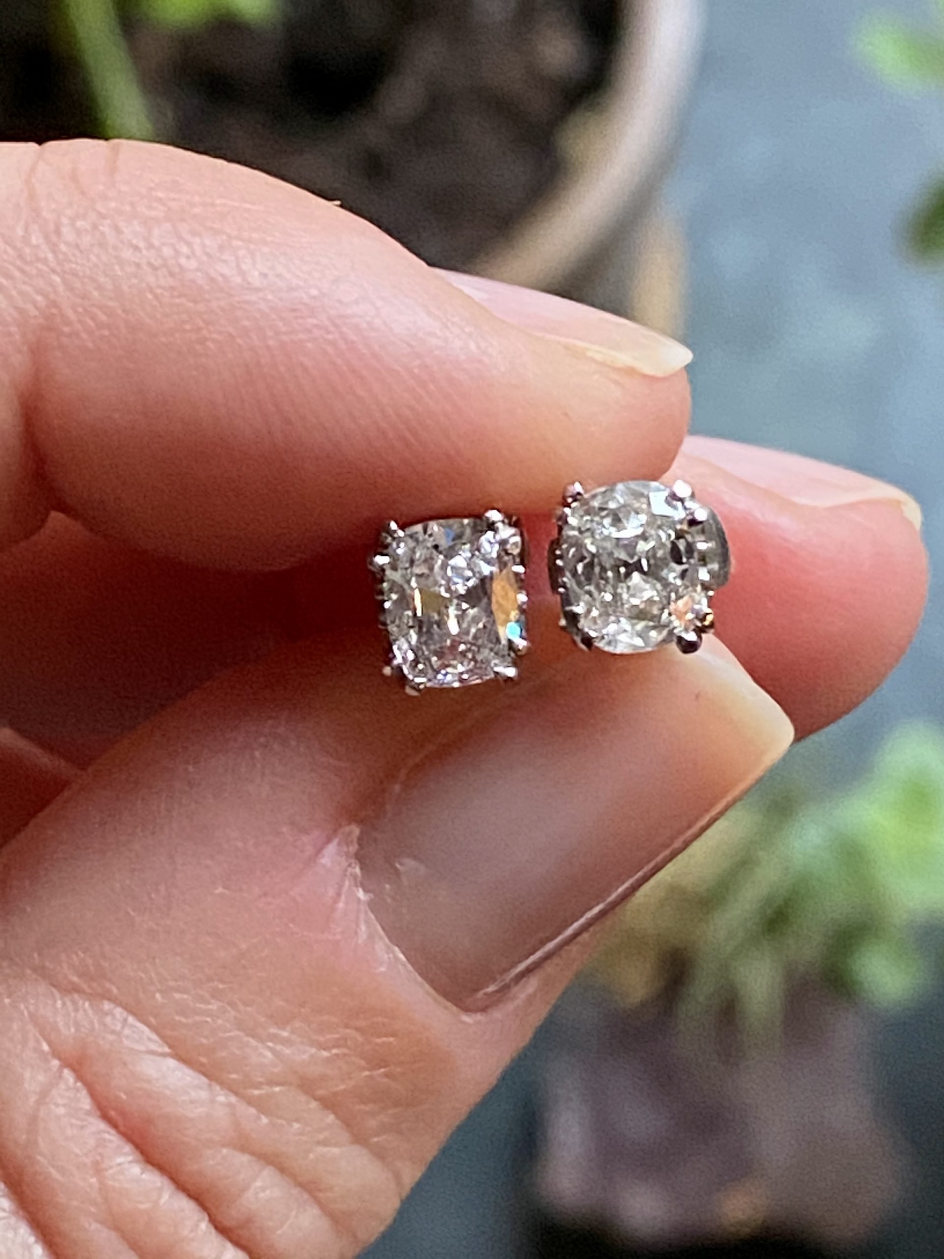 Old Mine Cut Diamond Solitaire Earrings