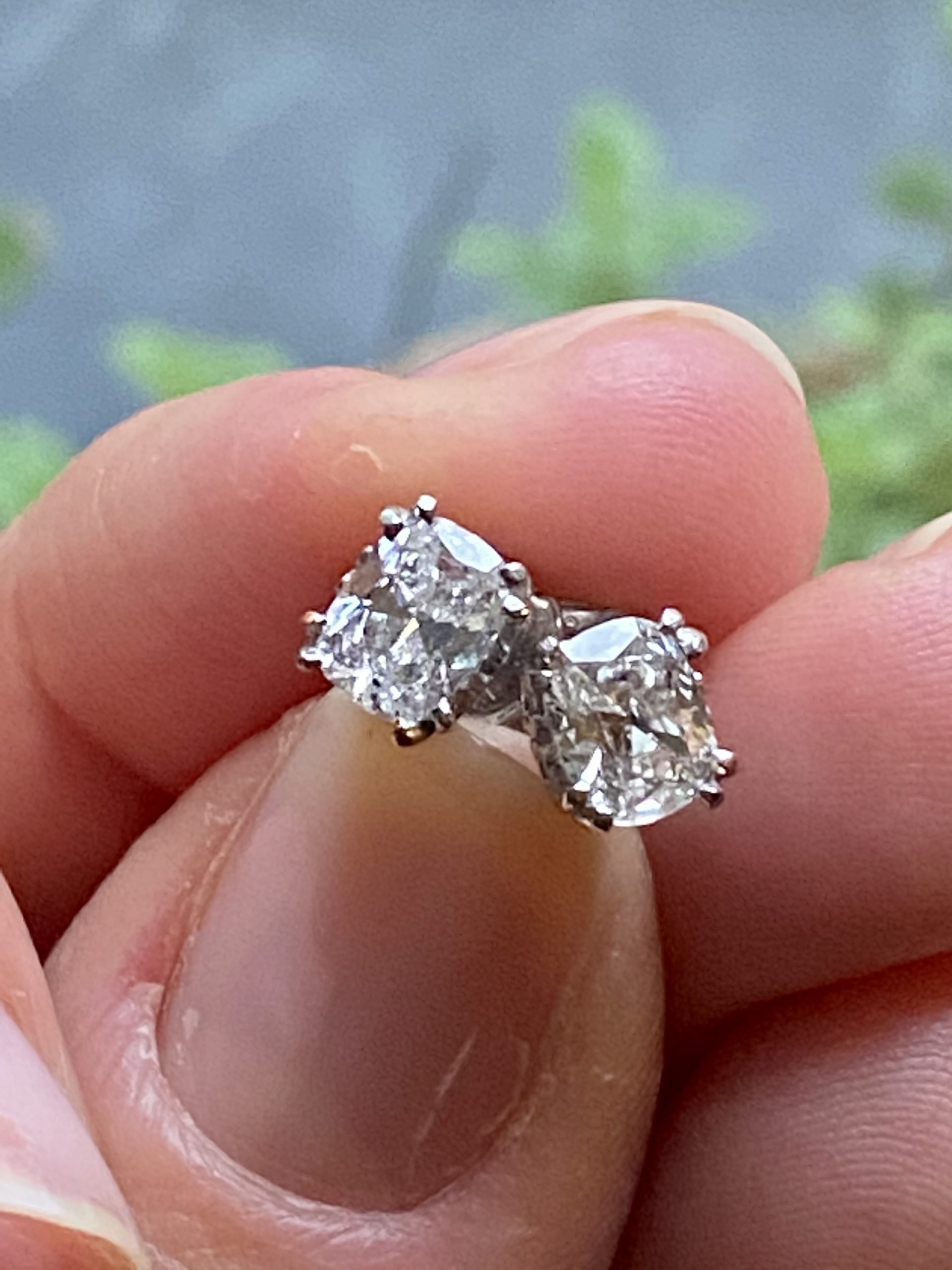 Old Mine Cut Diamond Solitaire Earrings